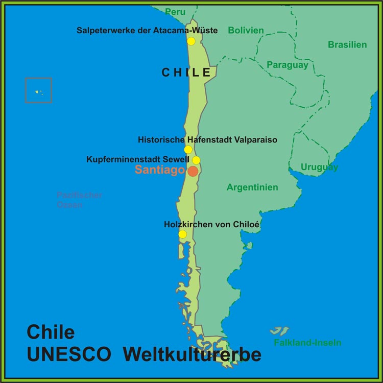 Karte des UNESCO-Weltkulturerbe in Chile